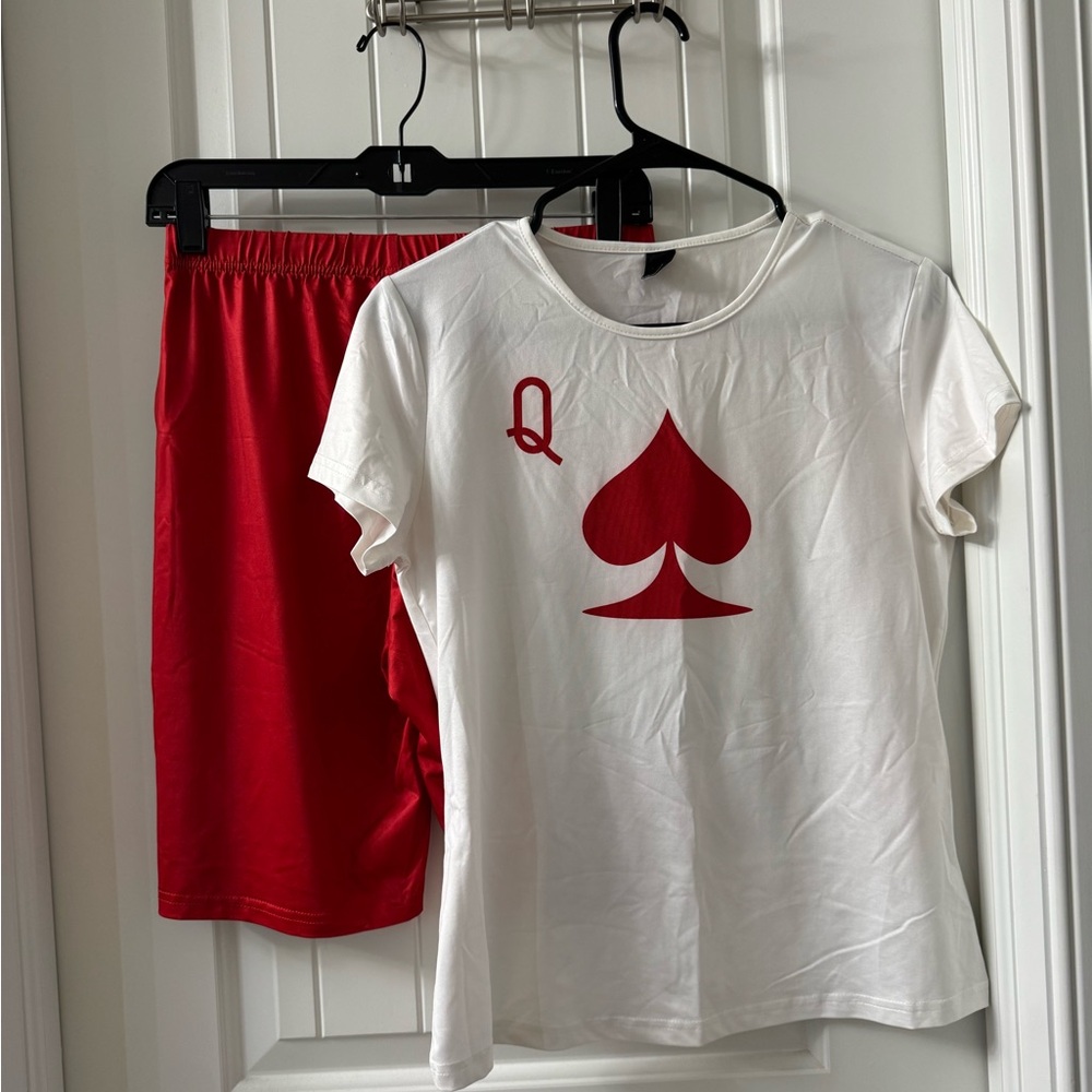 SHEIN White Tee & Red Bike Shorts Set